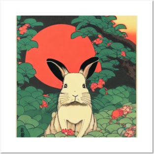 Vintage Sunset with American Mini Rex Bunny Rabbit of Cottagecore Posters and Art